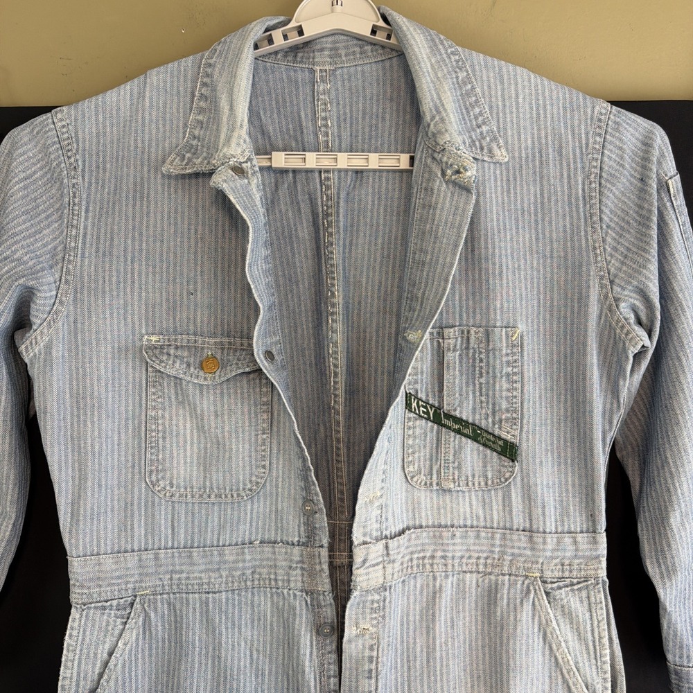 Vintage Key Imperial USA Made Cotton Herringbone Denim Coveralls Overalls 46